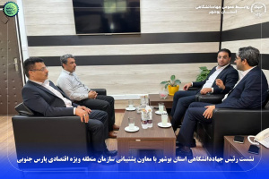 نشست رئیس جهاددانشگاهی استان بوشهر با معاون پشتیبانی سازمان منطقه ویژه اقتصادی پارس جنوبی
